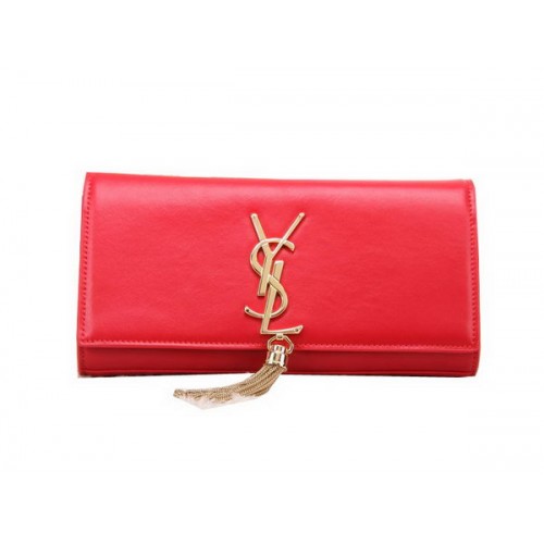 YSL Classic Monogramme Tassel Pochette en cuir lisse Y8908 Rouge