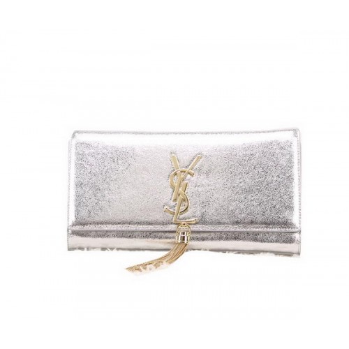 YSL Classic Monogramme Tassel Pochette en cuir lisse Y8908 Argent