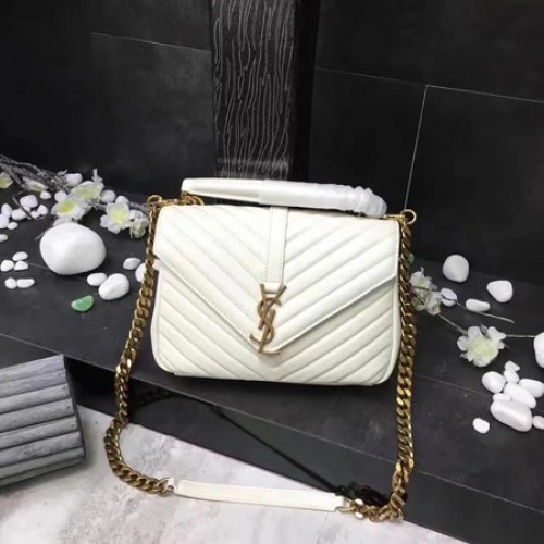 YSL Classic Monogramme Sac à rabat en cuir blanc Y392737 Or