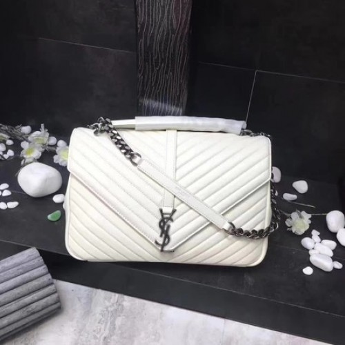 YSL Classic Monogramme Sac à rabat en cuir blanc Y392738 Argent