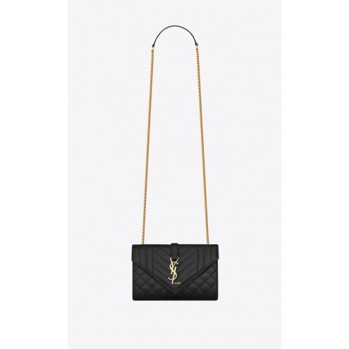 YSL ENVELOPPE PETITE EN CUIR EMBOSSÉ MIX MATELASSEGRAIN DE POUDRE 19207 NOIR