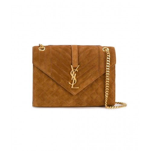YSL ENVELOPPE MEDIUM BAG IN MIX MATELASSE GRAIN DE POUDRE EMBOSSED IN SUEDE Y487206 marron