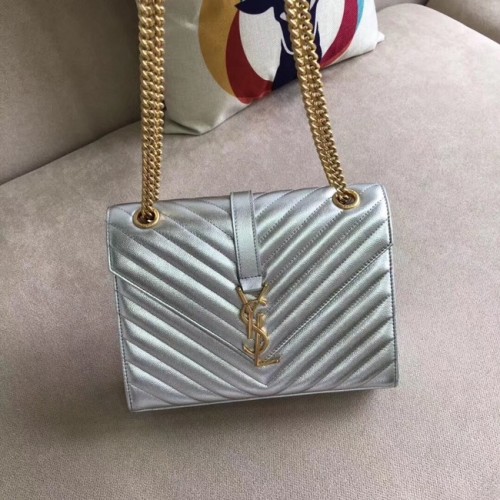 Sac à rabat YSL en cuir de veau 396910 argent