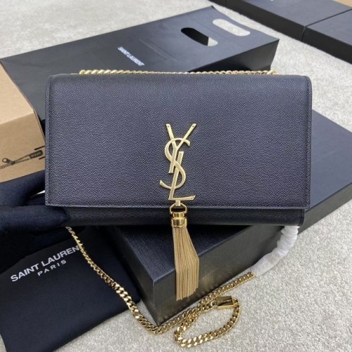 YSL KATE MOYEN AVEC GLAND EN CUIR EMBOSSÉ GRAIN DE POUDRE 354119B noir