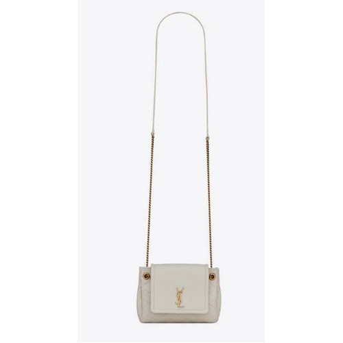 YSL MONOGRAMME MINI NOLITA EN CUIR LAMÉ 672738 BLANC VINTAGE