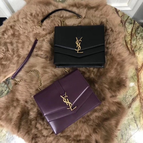 YSL Sac Medium Sulpice Chain En Cuir Bordeaux Y6253