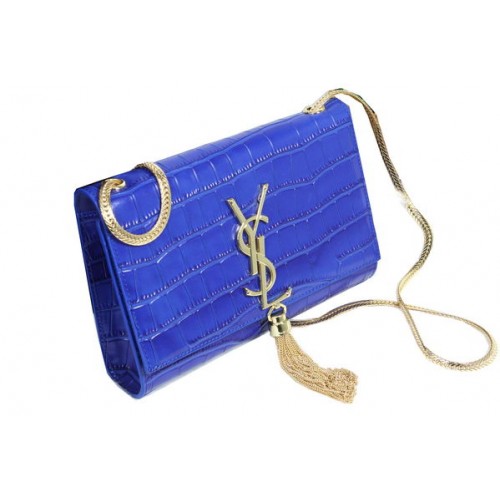 YSL Monogramme Cross-body Sac à bandoulière Croco Cuir Y311218 Bleu