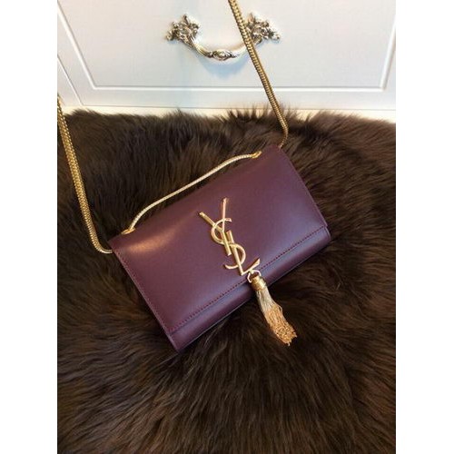 YSL Monogramme Cross-body Sac à bandoulière en cuir lisse Y311218 Bordeaux