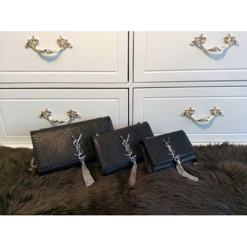 YSL Monogramme Cross-body Sac à bandoulière en cuir de serpent Y31128 Noir