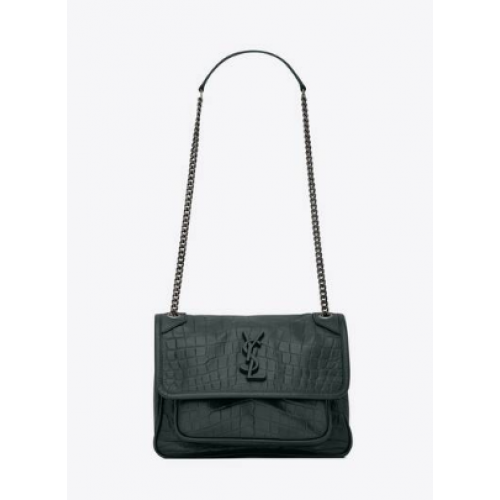 YSL NIKI MOYEN EN CUIR ESTAMPÉ CROCODILE 498894 VERT PROFOND