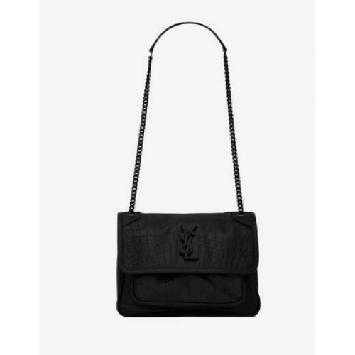 YSL NIKI MOYEN EN CUIR ESTAMPÉ CROCODILE 498894 noir