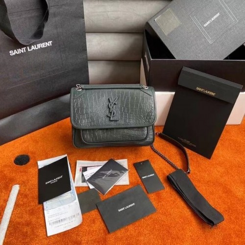 YSL NIKI BABY EN CUIR ESTAMPÉ CROCODILE 533037 VERT PROFOND