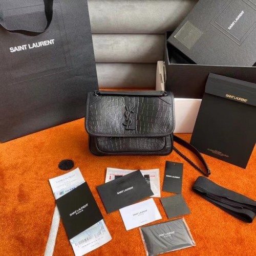 YSL NIKI BABY EN CUIR ESTAMPÉ CROCODILE 533037 noir