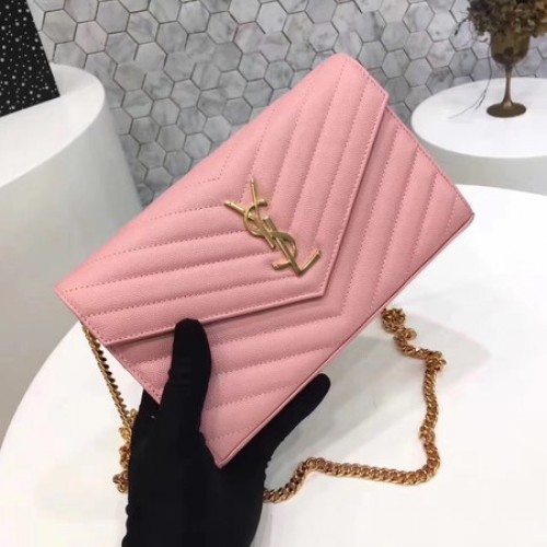 YSL WOC Classic Monogramme Flap Bag Cannage Pattern Y1003 Rose