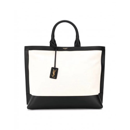 Yves Saint Laurent SHOPPING TAG EN TOILE ET CUIR Y615719 noir&blanc