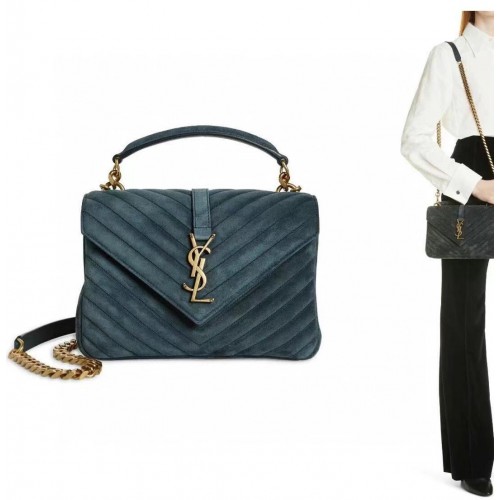 Yves Saint Laurent COLLEGE MEDIUM EN DAIM MATELASSÉ 600279 bleu