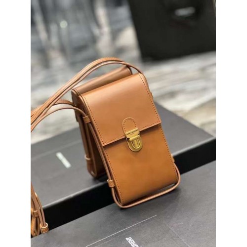 Yves Saint Laurent Sac bandoulière en cuir de veau Y567718 marron