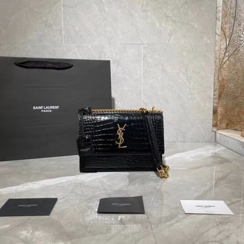 Yves Saint Laurent Sac à bandoulière en cuir de veau Y542206A Noir&Métal doré