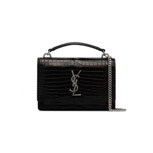 Yves Saint Laurent Sac à bandoulière en cuir de veau Y533036A métal noir et argenté