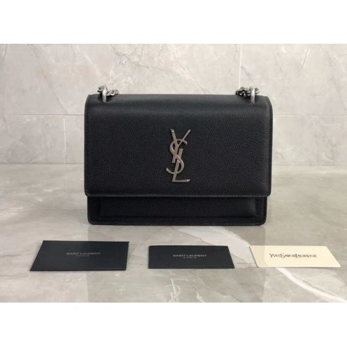 Yves Saint Laurent Sac à bandoulière en cuir de veau Y542206B métal noir et argenté