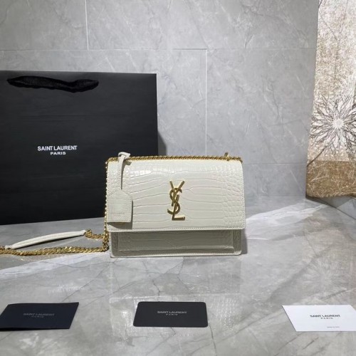 Yves Saint Laurent Sac à bandoulière en cuir de veau Y542206A blanc et métal doré