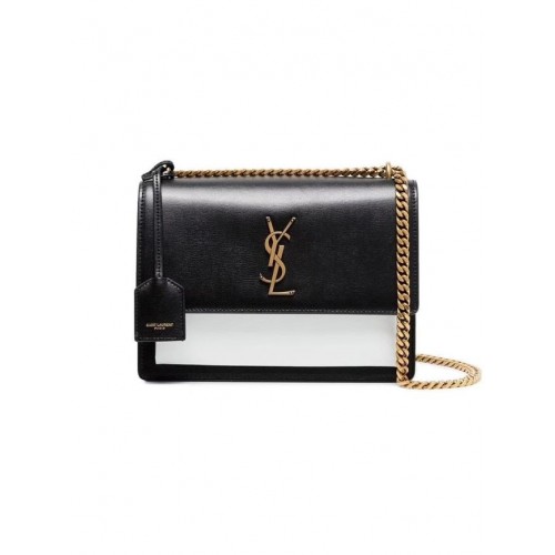 Yves Saint Laurent Sac à bandoulière en cuir de veau Y542206B noir et blanc