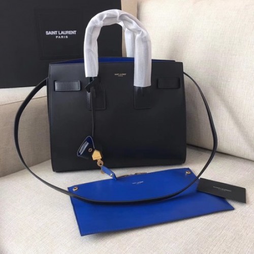 Yves Saint Laurent Sac De Jour Classique Sac En Cuir Lisse Y398709 Noir&Bleu