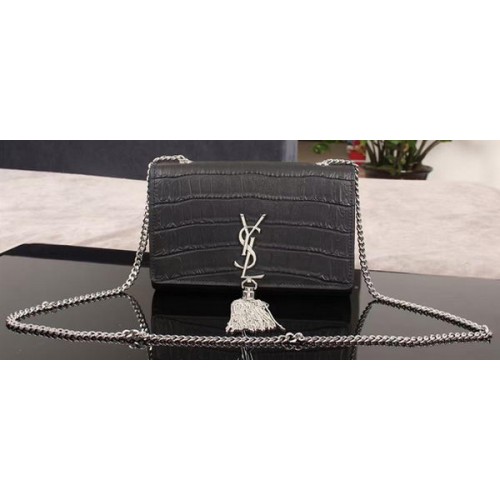 Yves Saint Laurent Sac à bandoulière en cuir Croco 1311224 Noir