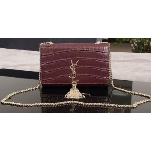 Yves Saint Laurent Sac à bandoulière en cuir Croco 1311224 Violet