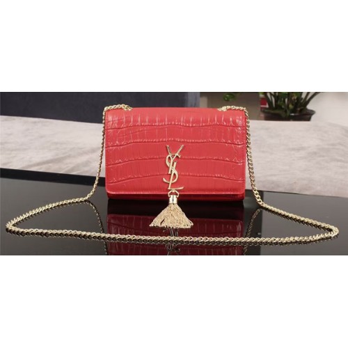 Yves Saint Laurent Sac à bandoulière en cuir Croco 1311224 Rouge