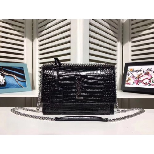 Yves Saint Laurent Sac à bandoulière en cuir Croco Y00931 Noir