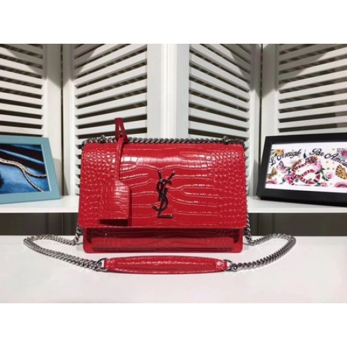 Yves Saint Laurent Sac à bandoulière en cuir Croco Y00931 Rouge