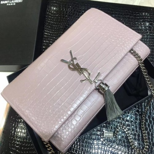 Yves Saint Laurent Sac à bandoulière en cuir de crocodile 1456 Rose et argent