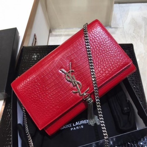 Yves Saint Laurent Crocodile Sac à bandoulière en cuir 1456 Rouge