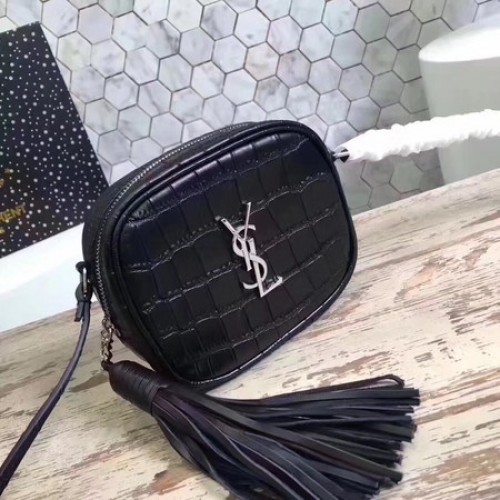 Yves Saint Laurent Sac à bandoulière en cuir de crocodile 5804 Noir