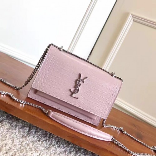 Yves Saint Laurent Cross-body Croco Original Sac à bandoulière en cuir Y8606 Rose