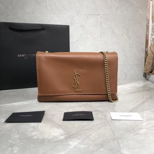 Yves Saint Laurent Double Skin Use Sac à bandoulière en cuir d'origine Y553804 Marron