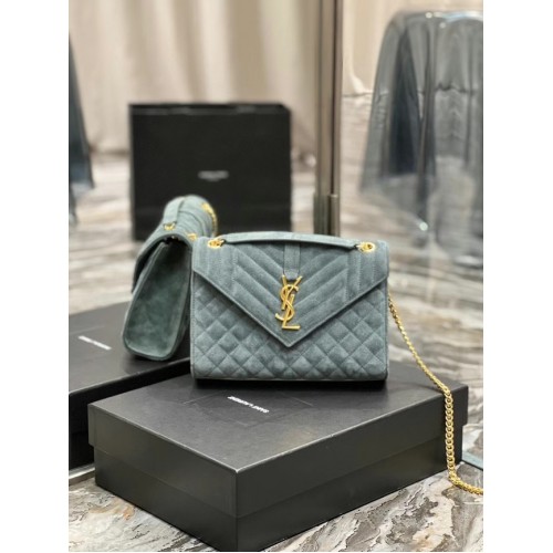 Yves Saint Laurent SAC MOYEN ENVELOPPE EN DAIM MATELASSE MIX 487206 bleu