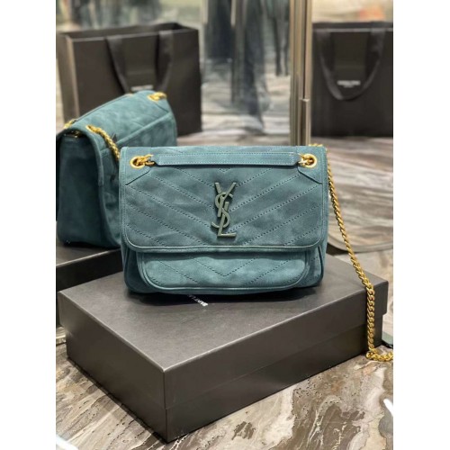Yves Saint Laurent SAC MOYEN ENVELOPPE EN DAIM MATELASSÉ Y498004 bleu