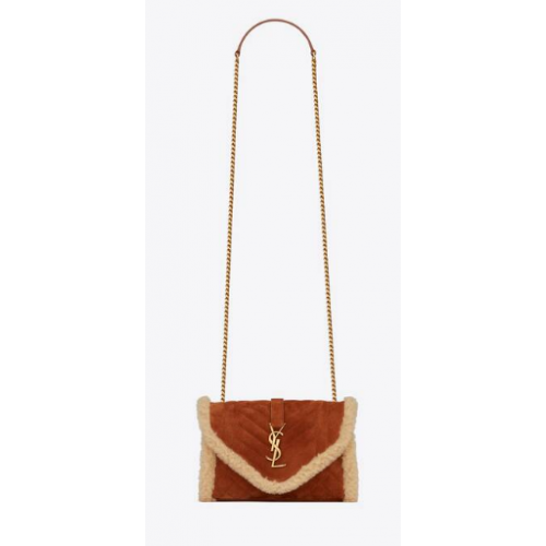 Yves Saint Laurent PETIT SAC ENVELOPPE EN DAIM ET SHEARLING 76361 marron