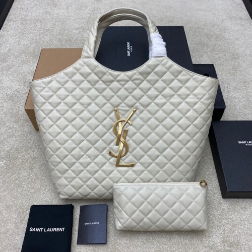 Yves Saint Laurent SAC SHOPPING ICARE MAXI EN CUIR D'AGNEAU MATELASSÉ 698651 blanc