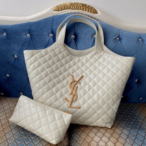 Yves Saint Laurent SAC SHOPPING ICARE MAXI EN CUIR D'AGNEAU MATELASSÉ 698652 blanc