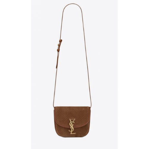 Yves Saint Laurent PETIT CARTABLE KAIA EN DAIM AVEC MOTIF TRESSE 74025 BRUN CLAIR