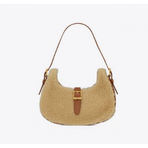 Yves Saint Laurent SAC HOBO LE FERMOIR EN SHEARLING MÉRINOS 6726152 BRIQUE BEIGE NATURELLE