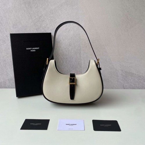 Yves Saint Laurent SAC HOBO LE FERMOIR EN CUIR BRILLANT 6726152 BLANC VINTAGE&noir