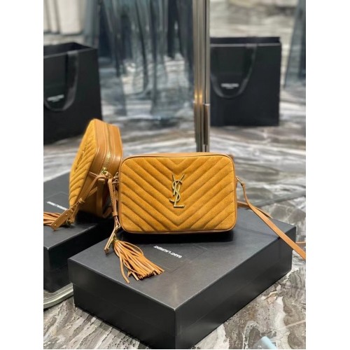 Yves Saint Laurent LOU CAMERA BAG EN DAIM MATELASSÉ ET CUIR LISSE 520534 marron