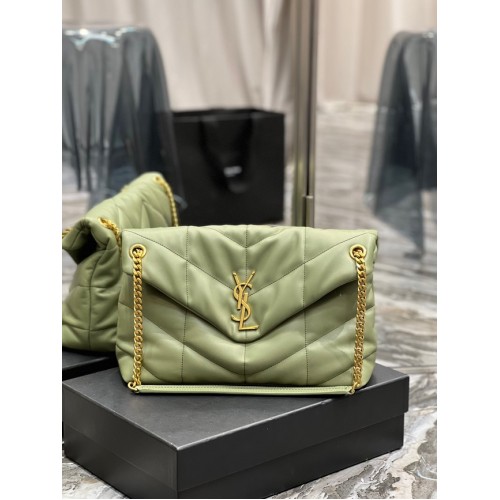 Yves Saint Laurent SAC LOULOU PUFFER MEDIUM EN CUIR MATELASSÉ FROISSÉ Y577475 VERT CLAIR