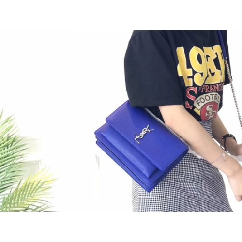 Yves Saint Laurent Sac bandoulière en cuir Y8005 Bleu