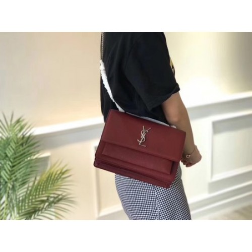 Yves Saint Laurent Sac à bandoulière en cuir Y8005 Bordeaux