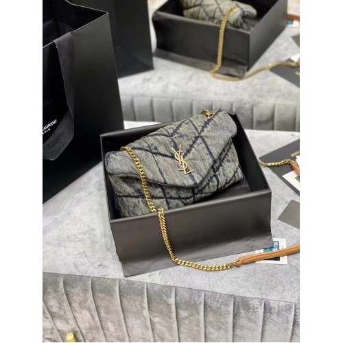 Yves Saint Laurent Loulou Puffer Petit sac en jean 620333 Bleu